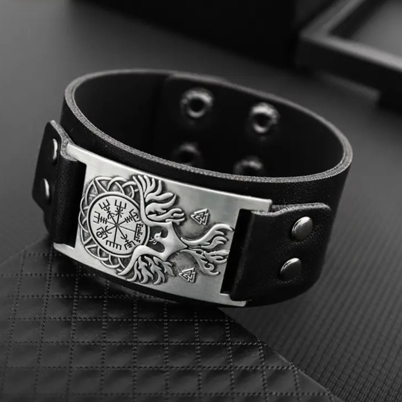 NEW Viking Rune Men's Wide Leather Bracelet - Picture 1 of 7